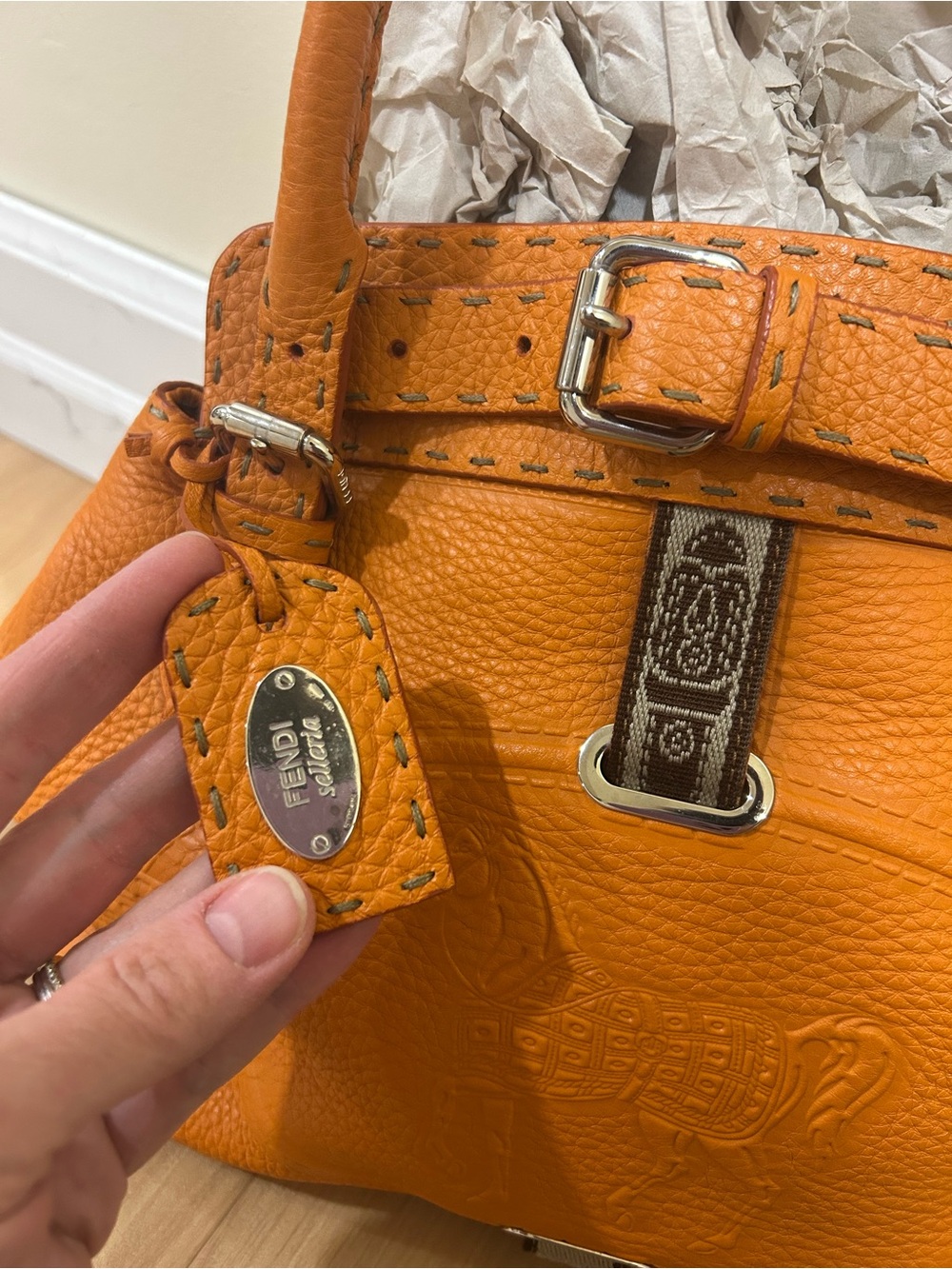 FENDI Orange Selleria Leather Villa Borghese Tote Handbag - Picture 3 of 16
